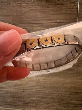 Stainless Steel Bracelet with Eye Accents - Silver/Gold Tone